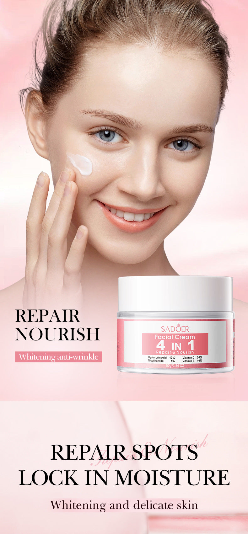 Four-in-One Skincare Series SADOER Moisturizing, nourishing, and rejuvenating face cream essence liquid  wholesale
