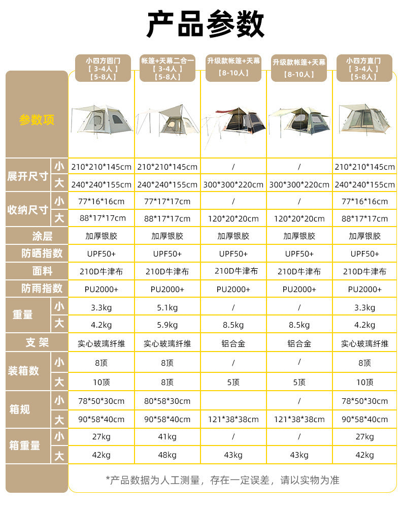 Canopy Tent 2-in-1 Outdoor Camping Waterproof Fabric Full Set Thickened Silver Sunproof Rainproof Four Seasons Tent