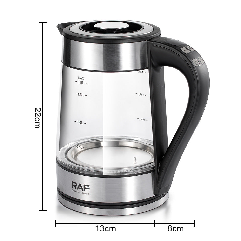 RAF European Standard Electric Kettle Automatic Power Off High Borosilicate Glass Electric Kettle LED Adjustable Temperature with Filter Plug7202