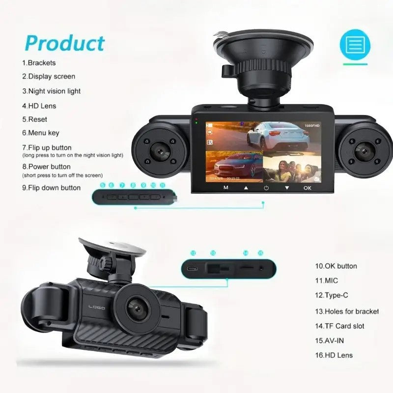 New S21Driving Recorder with Rearview Camera4Record in HD1080P Infrared Night Vision3Inch Large Screen
