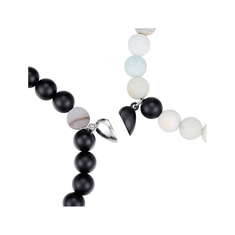 Heart-shaped Woven White Pine Matte Bracelet Natural Stone Beaded Couple Heart Magnetic Clasp Woven Bracelet