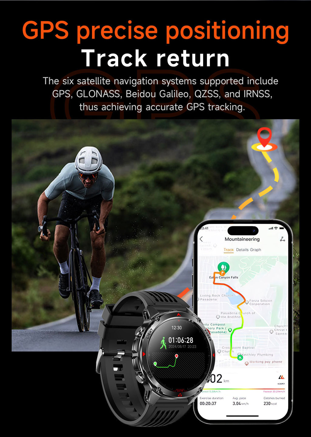 HT37Smart Watch1.46inch Bluetooth Call Heart Rate Pedometer GPS Beidou Positioning Three-Proof Sports Track
