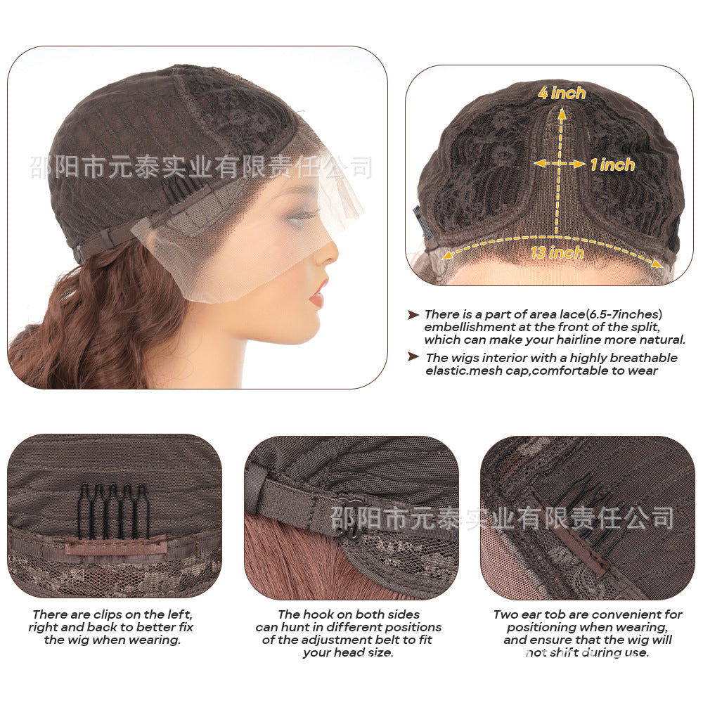 13*4*1Lace Wig New Product European and American Style Burgundy Long Curly Hair Women's Wig Wholesale