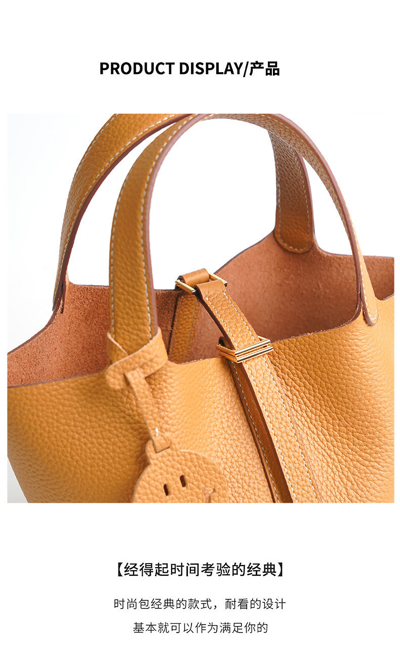 European and American New Hot-Selling Simple Women's Top Layer Cowhide Large Capacity Versatile Bucket Bag Handbag