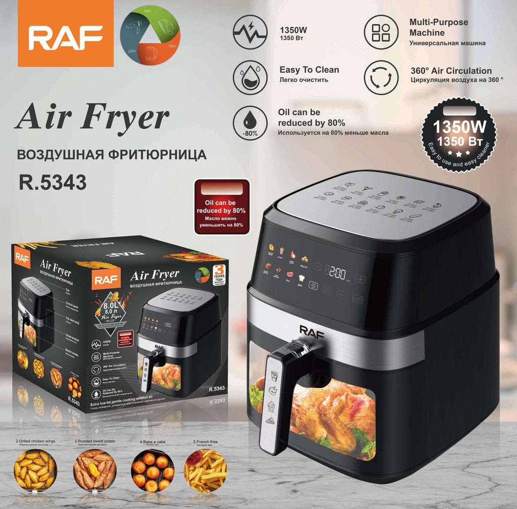 RAF European Standard Large Capacity Air Fryer8L Multifunctional Household Electric Deep Fryer with Visual Intelligent Touchscreen and Oil-Free