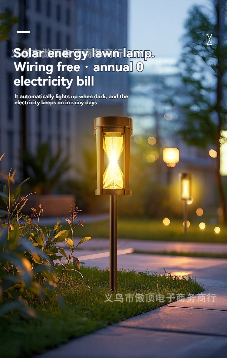 Outdoor Solar Hourglass Lawn Lamp Waterproof Garden Ground Plug Lamp Garden Landscape Lighting Lawn Atmosphere Decorative Lamp