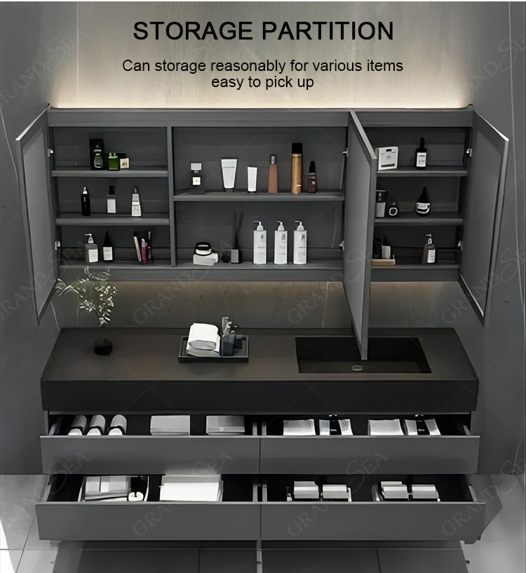 60 Inch Modern Stainless Steel MDF Luxury Double Sink Basin LED Mirror Wall Hung Bathroom Vanity Cabinet Set