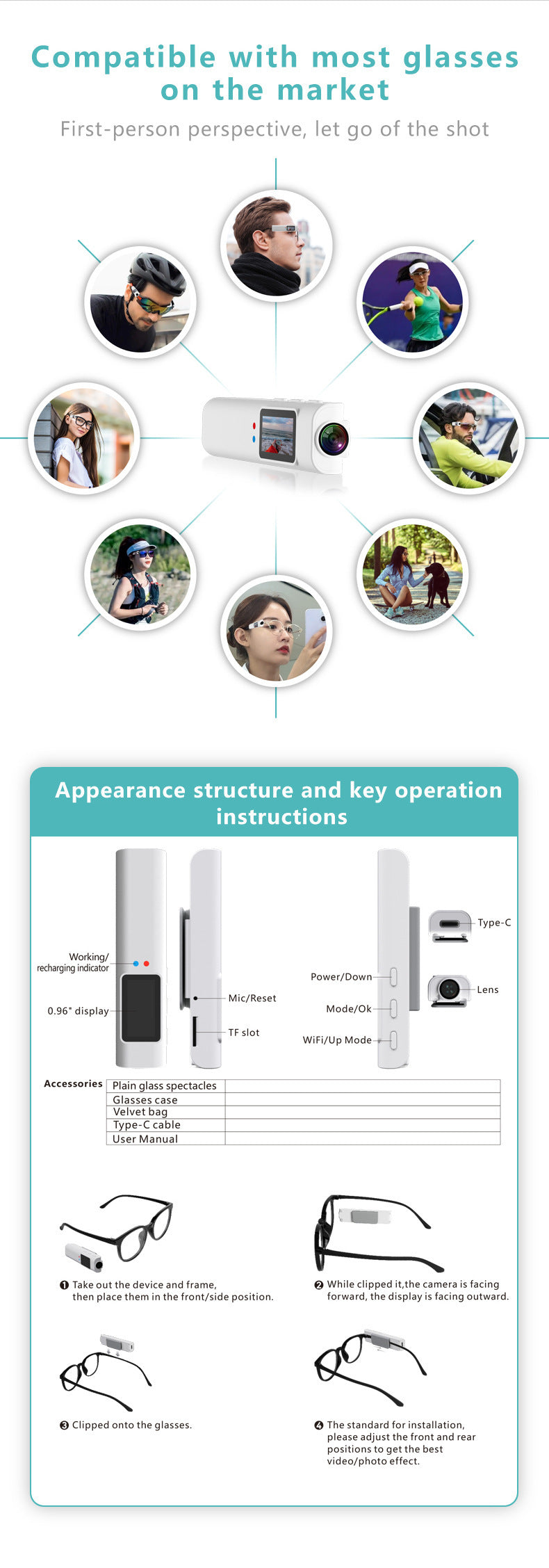 New2K HD Eyewear Head-Mounted Recorder Video Device Portable Life Camera Outdoor Sports Camera