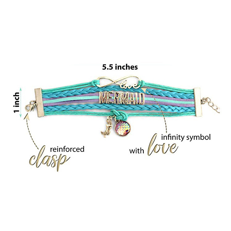 MERMAID Mermaid Multi-layer Braided Bracelet with Round Fish Scale Pendant for Women, Layered Mermaid Braided Bracelet