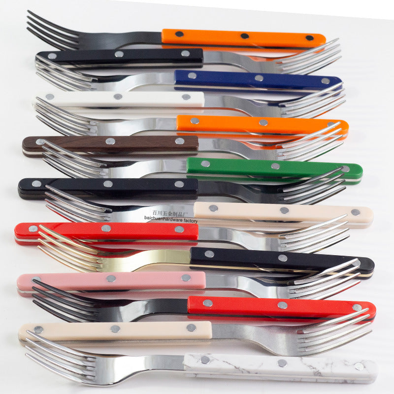 304Mirror Western Tableware Set ABS Handle Butter Knife Fork Spoon Clip Handle Steak Dessert Spoon Fork Plastic Handle