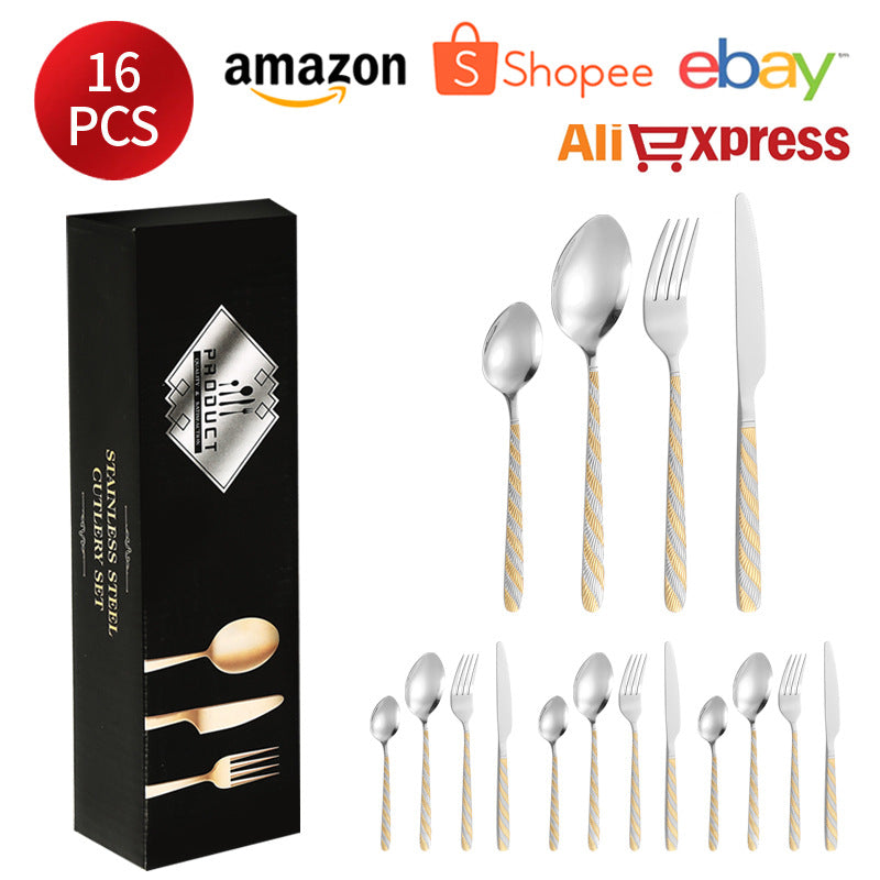 410Stainless Steel Tableware Hotel Restaurant Hemp Rope Pattern Knife Fork Spoon24Set of Western Steak Knives and Forks