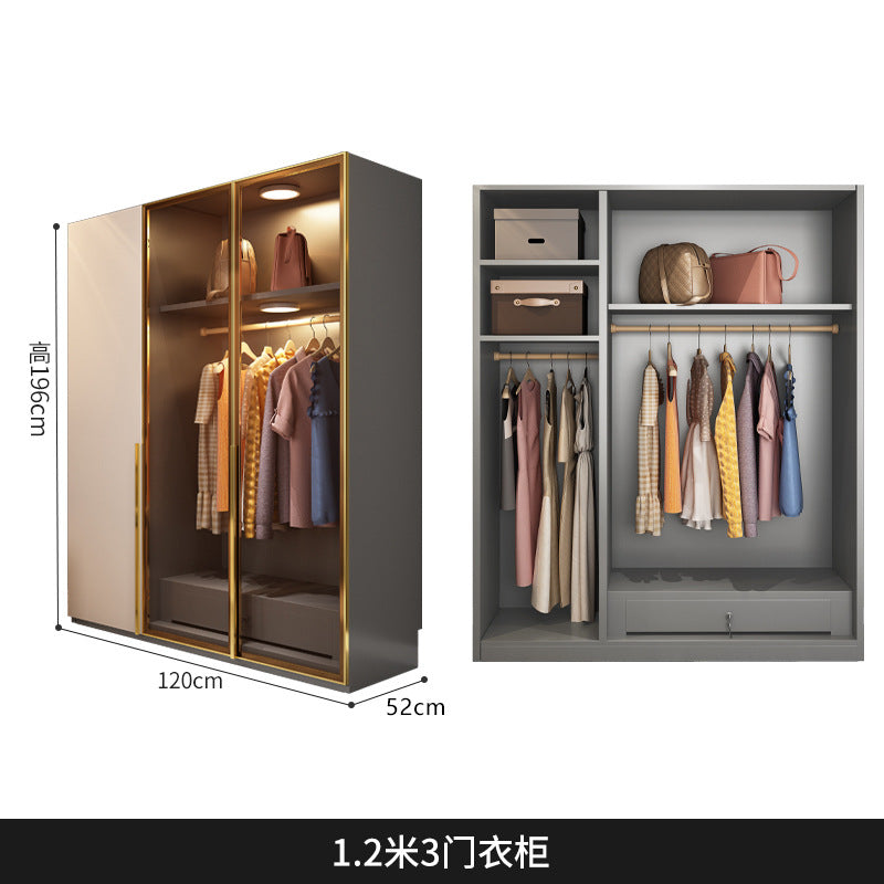 Light Luxury Glass Door Wardrobe Modern Home Bedroom Cloakroom Custom Processing Assembly Wardrobe Storage Large Wardrobe