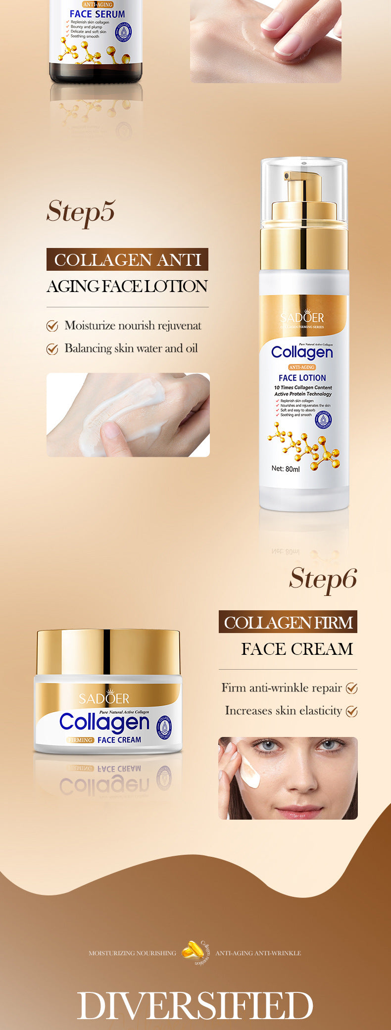 Collagen Firming Skincare6Set SADOER Moisturizing and Hydrating Set Box  Wholesale
