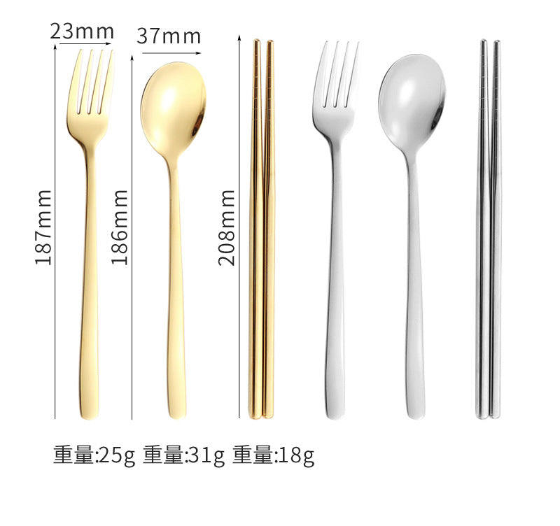 304Stainless Steel Tableware Student Cartoon Portable Tableware Set Work Outdoor Fork Spoon Chopsticks Three-piece Set