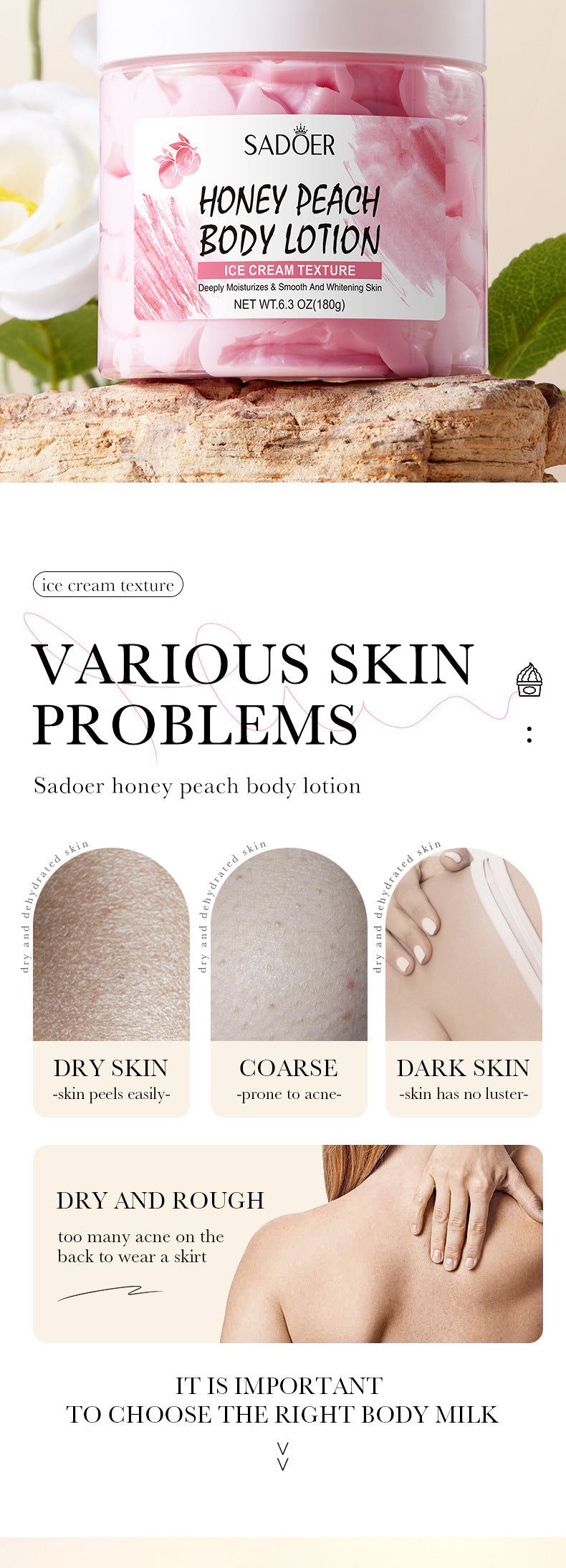 Peach Ice Cream Body Lotion SADOER Moisturizing and Hydrating Body Lotion  Wholesale