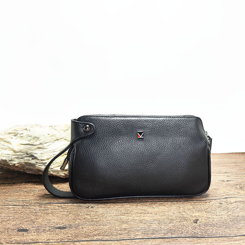 Fingerprint Lock Clutch Wrist Strap Handheld Bag for Phone Men's Business Genuine Leather Handbag Portable Fingerprint Unlock