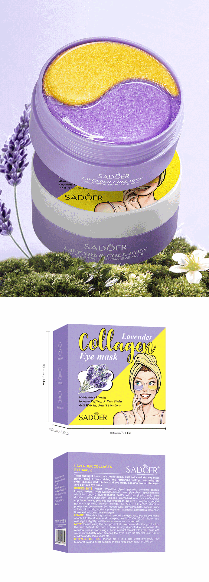 Lavender Collagen Eye Mask80gSADOER Firming and Moisturizing Eye Mask Patch  Wholesale