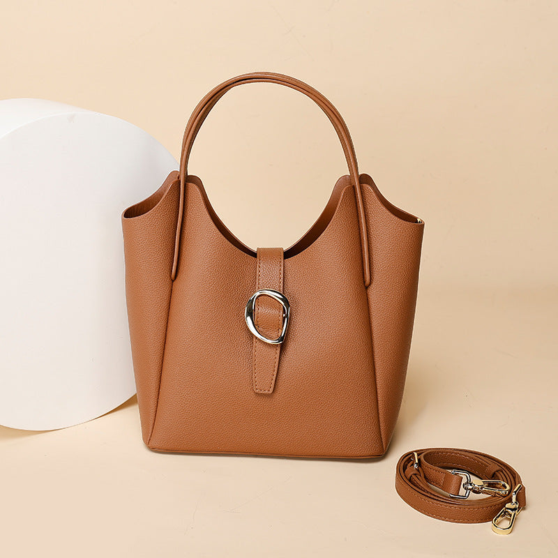 Genuine Leather2024New Summer Trend Commuter Handheld Basket Bag for Women, Niche Versatile Shoulder Crossbody Bag