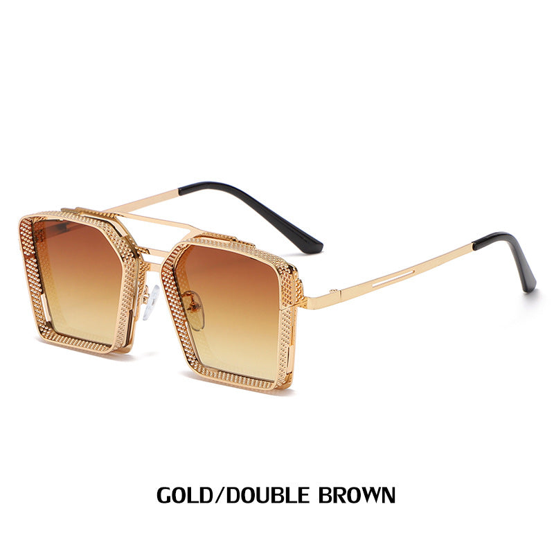 Vintage Steampunk Sunglasses for Men Metal Hollow Square Frame Sunglasses Men's Trendy Glasses sunglasses