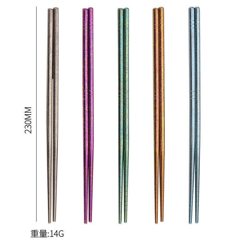Pure Titanium Crystal Chopsticks for Home and Outdoor Use, Light Luxury Colorful Ice Flower Chopsticks23cm Half Square Chopsticks Restaurant Antibacterial Titanium Chopsticks