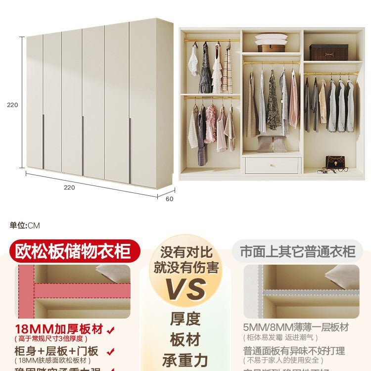 Solid Wood European Pine Board Door to Ceiling60cm Depth18mm Thickened Cabinet Body Wardrobe for Home Bedroom Cream Style Closet
