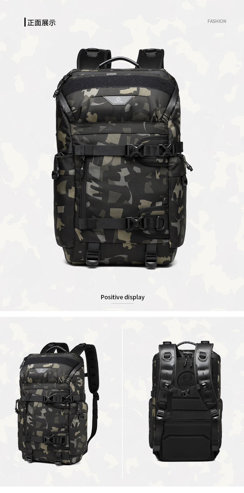 OZUKO Tactical Backpack Men's Computer Bag Waterproof Camouflage Large Capacity Outdoor Sports Cycling Commuting Backpack