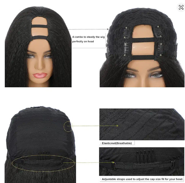 Factory Direct Sale V-part brown Yaki Straight Wig