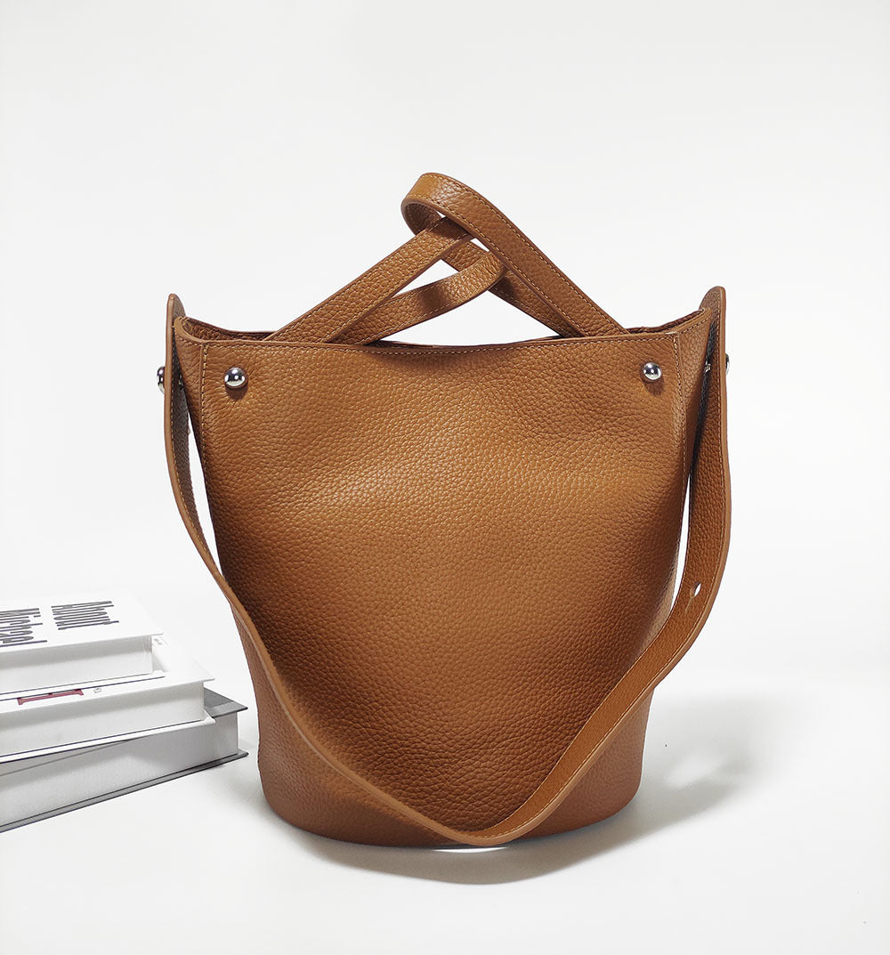 Guangzhou Genuine Leather Women's Bag Large Capacity Tote Bag Top Layer Cowhide Bucket Bag Handheld Shoulder Crossbody Bag Trendy