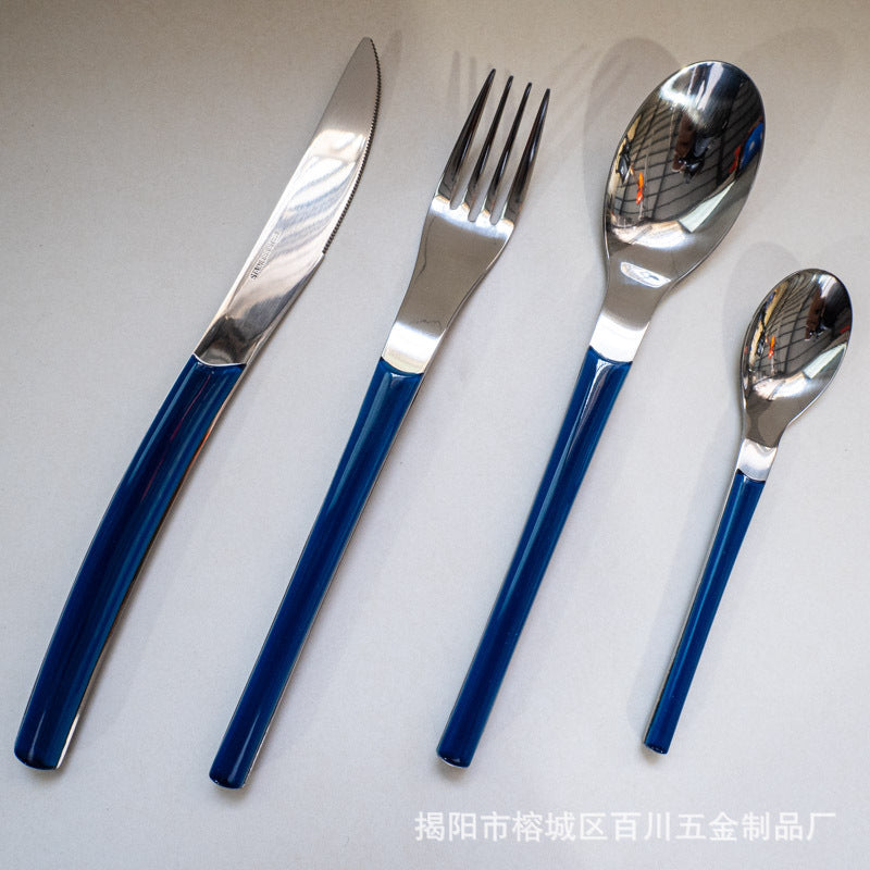 Gift Tableware5Main Stainless Steel Knife Fork Spoon Plastic Handle Hotel Real Tableware Western Knife Fork Spoon Set