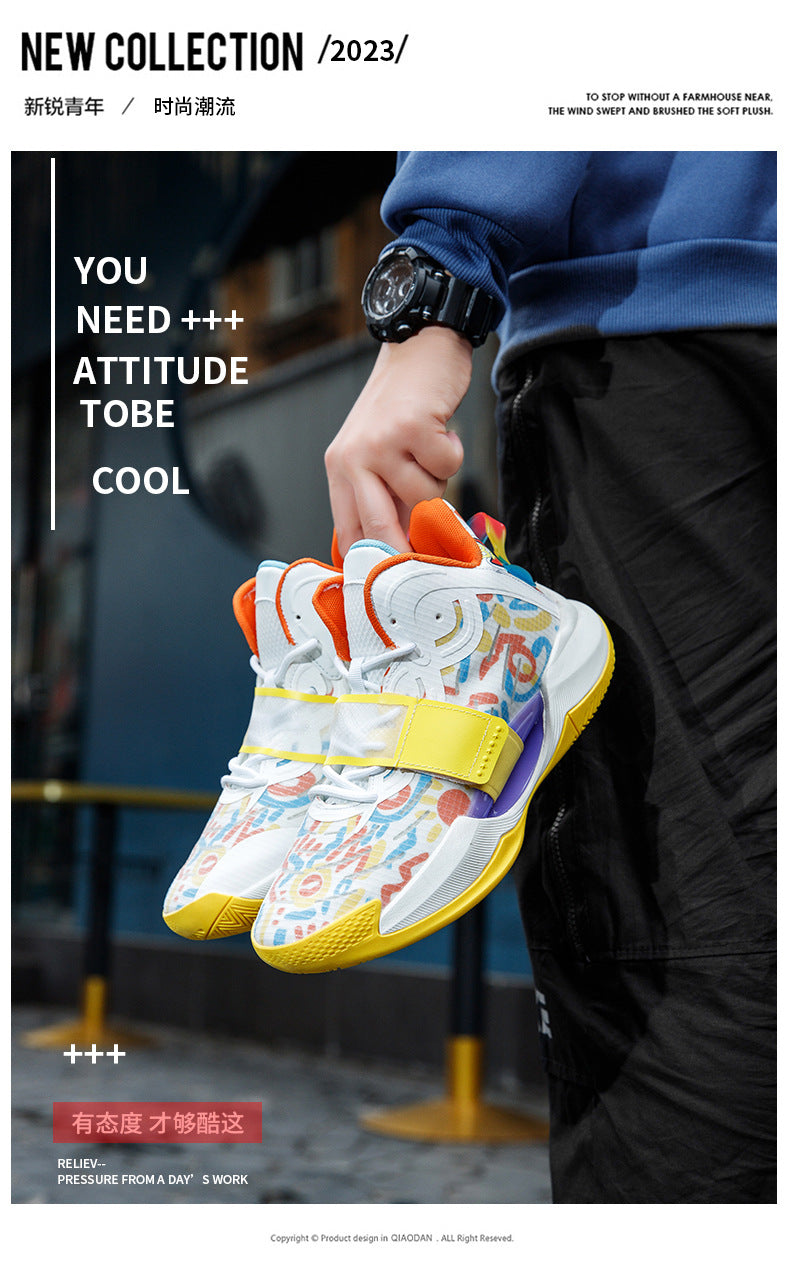 Autumn and Winter New Water Flower4Trendy Casual Basketball Shoes for Teenagers with Velcro Friction Sound and Non-Slip Sports Shoes