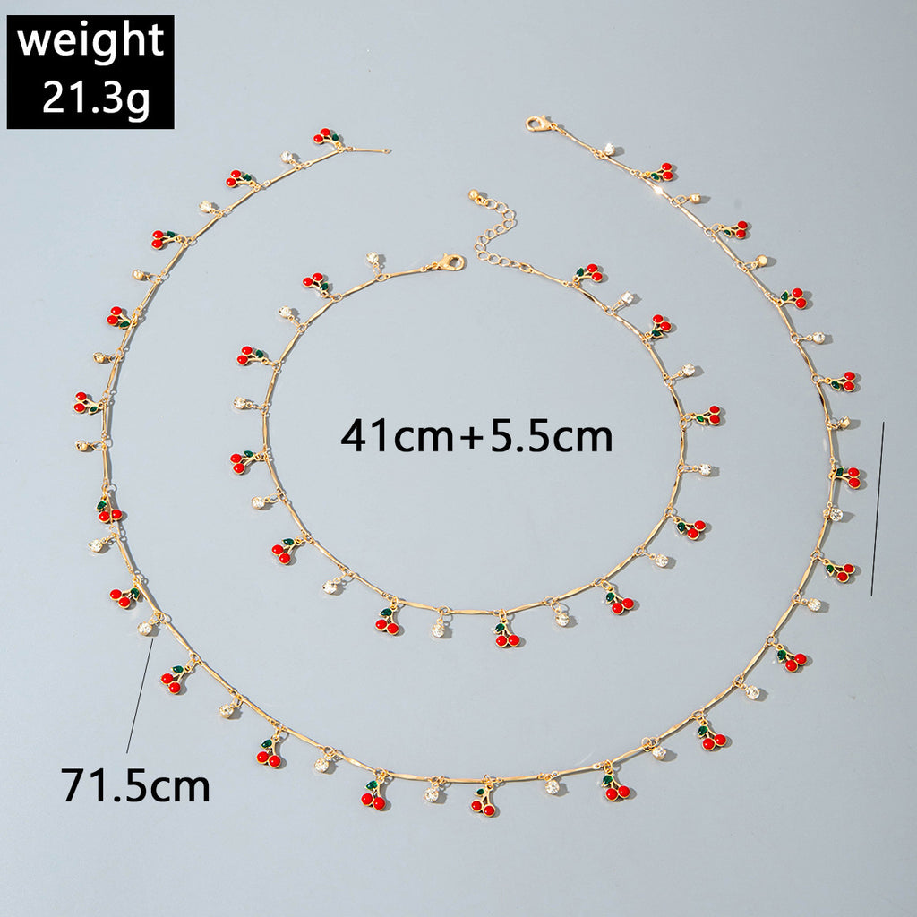European and American Style Jewelry Light Luxury Imitation Pearl Cherry Necklace High-End Versatile Grass Multi-Layer Stacking Necklace Wholesale