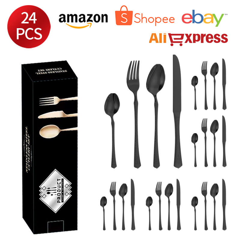 Stainless Steel Tableware Hotel Restaurant Crown Hammered Knife Fork Spoon24Set of Western Steak Knives and Forks