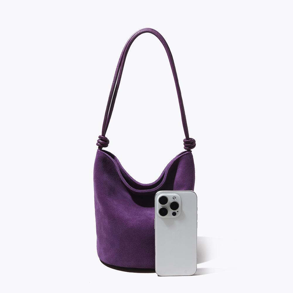 In Stock European and American Suede Underarm Bag for Women New Simple Casual Retro Matte Single Shoulder Crossbody Tote Bucket Bag
