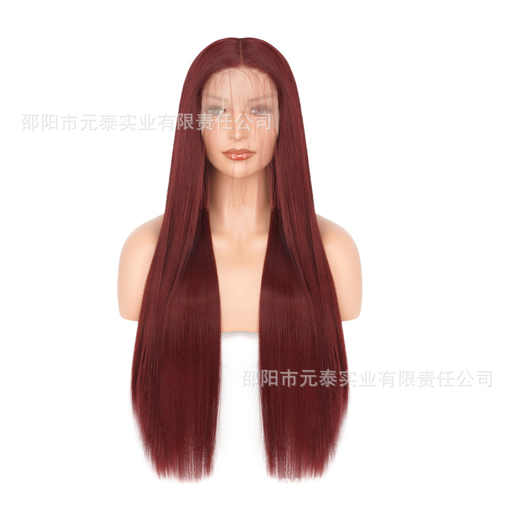 Front Lace DRS88Long Straight Hair13*4Synthetic Hair Wig Cap Half Hand-Woven High-Temperature Fiber wig European and American Style