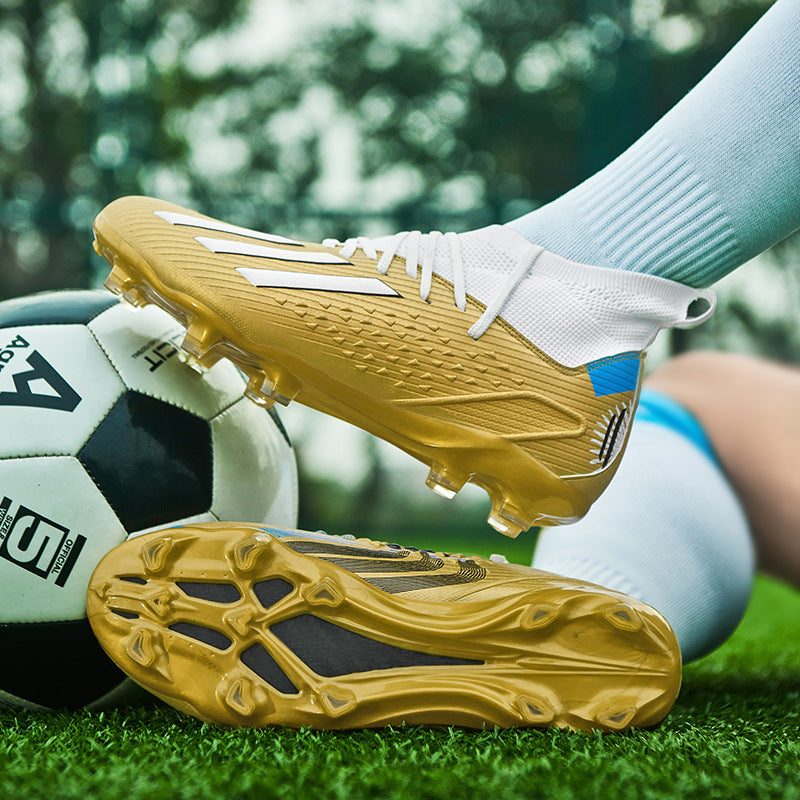High-top Unisex Youth Soccer Shoes with Broken and Long Spikes for Grass Field Competition Training Student Sports Shoes