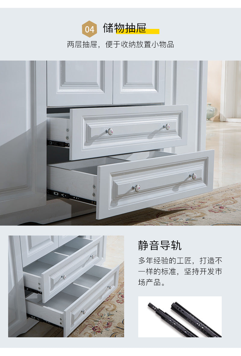 Simple Bedroom Wardrobe European Style Cloakroom Double-Opening Three-Door Four-Door Wooden Panel Rental Room Storage Space Organizer