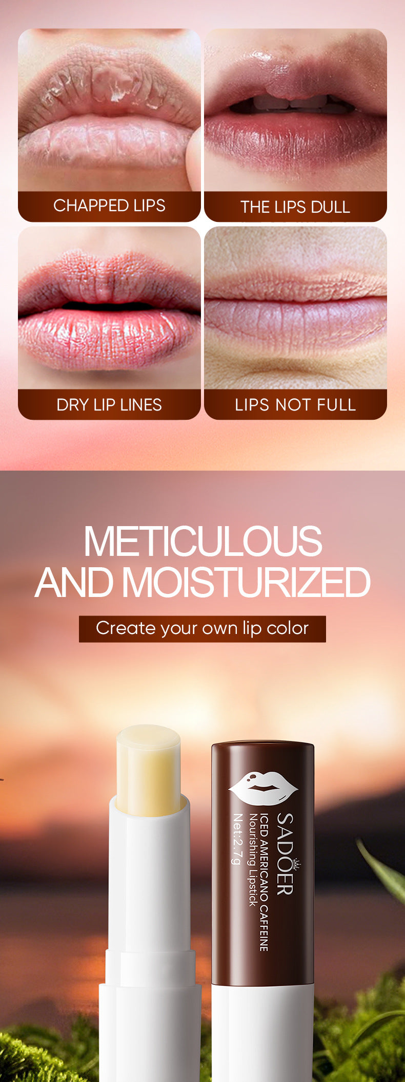 Iced American Caffeine Nourishing Lip Balm SADOER Anti-chapped Moisturizing Lip Balm  Wholesale
