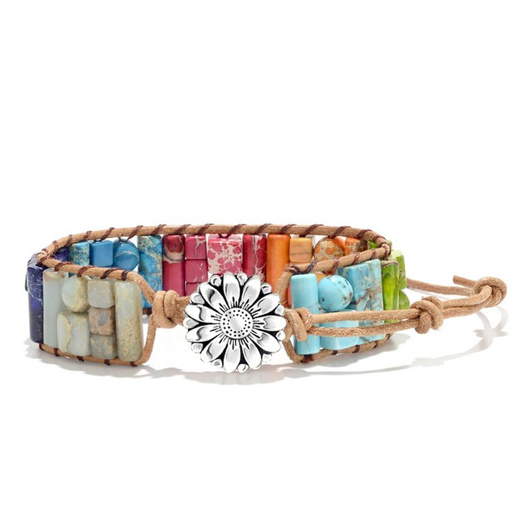 European and American Style Women's Bohemian Bracelet Vintage Emperor Stone Bracelet Handmade Woven Leather Cord Bracelet