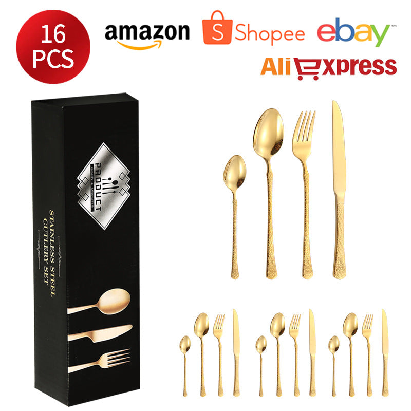 410Stainless Steel Tableware Hotel Restaurant Hammered Knife Fork Spoon24Set of High-End Western Cuisine Embossed Steak Knives and Forks
