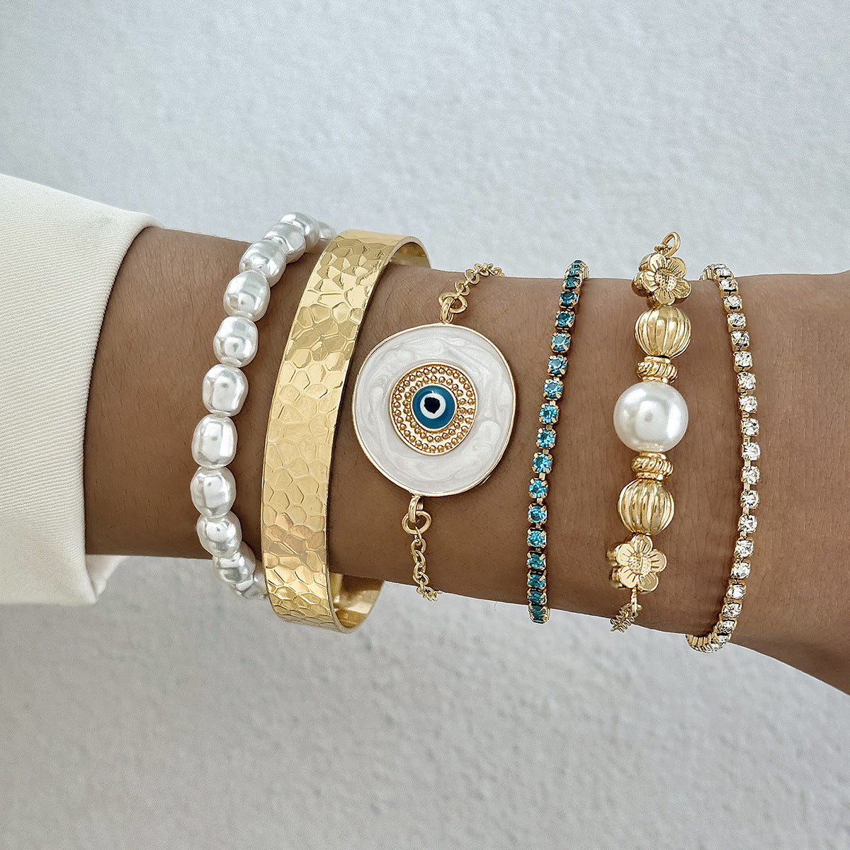 European and American Style Bracelet Bohemian Devil's Eye Bracelet Design Sense Inlaid Diamond Oil Drop Exaggerated Bracelet Set