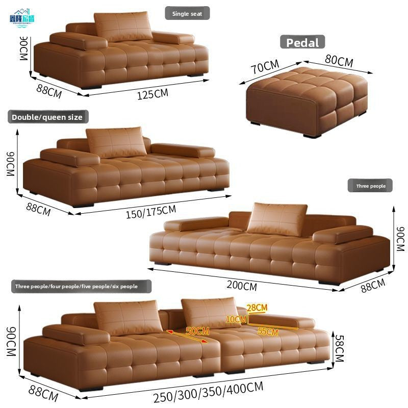 Italian Style Light Luxury Genuine Leather Sofa for Living Room Small Apartment Home Straight Row Sofa Office New Model