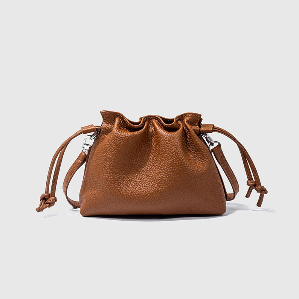 Wholesale pleated cloud bag genuine leather small handbag for women bag Bucket Bag Top Layer Cowhide Niche ins Shoulder Crossbody Bag