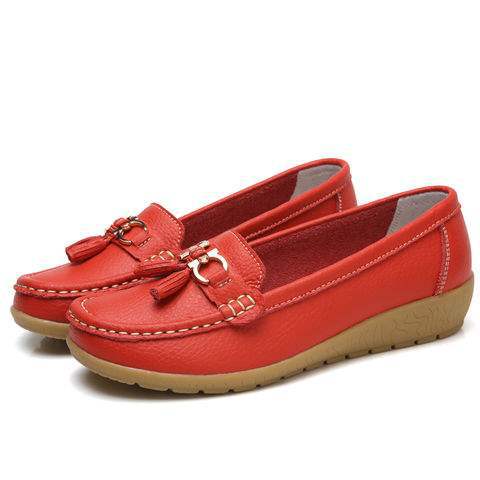 Soft Sole Loafers for Women, Waterproof Leather Casual Wedge Flat Shoes with Rubber Sole for Middle-Aged Moms