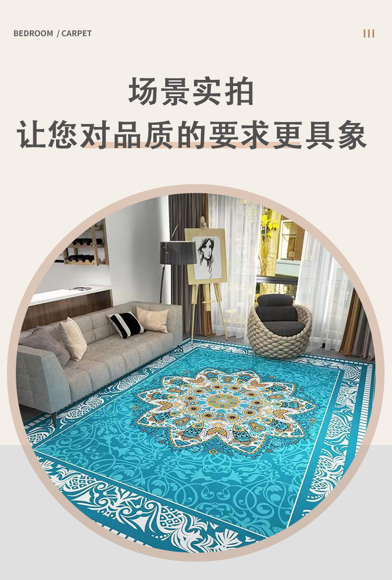 Bohemian Style Crystal Velvet Carpet Wear-Resistant and Dirt-Resistant Bedroom Non-Slip Bedside Rug Home Living Room Sofa Coffee Table Rug