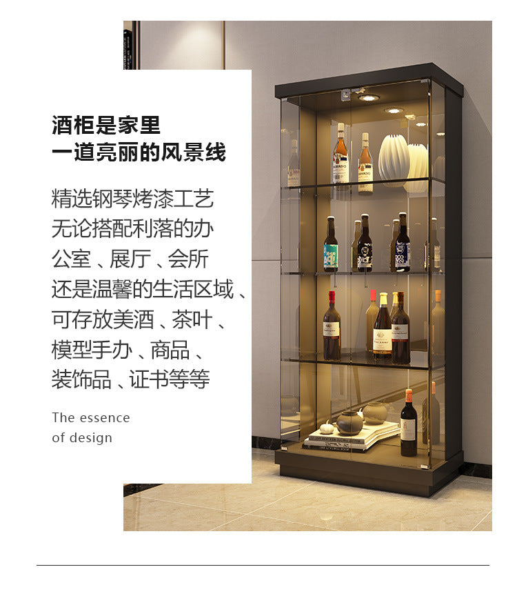 All-Glass Wine Cabinet Living Room Wall-Mounted Sideboard Modern Simple Light Luxury Small Red Wine Transparent Collection Figurine Display Cabinet