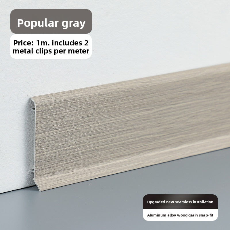 Thickened aluminum alloy skirting board, snap-on metal baseboard, self-adhesive, seamless, stainless steel skirting board for home use