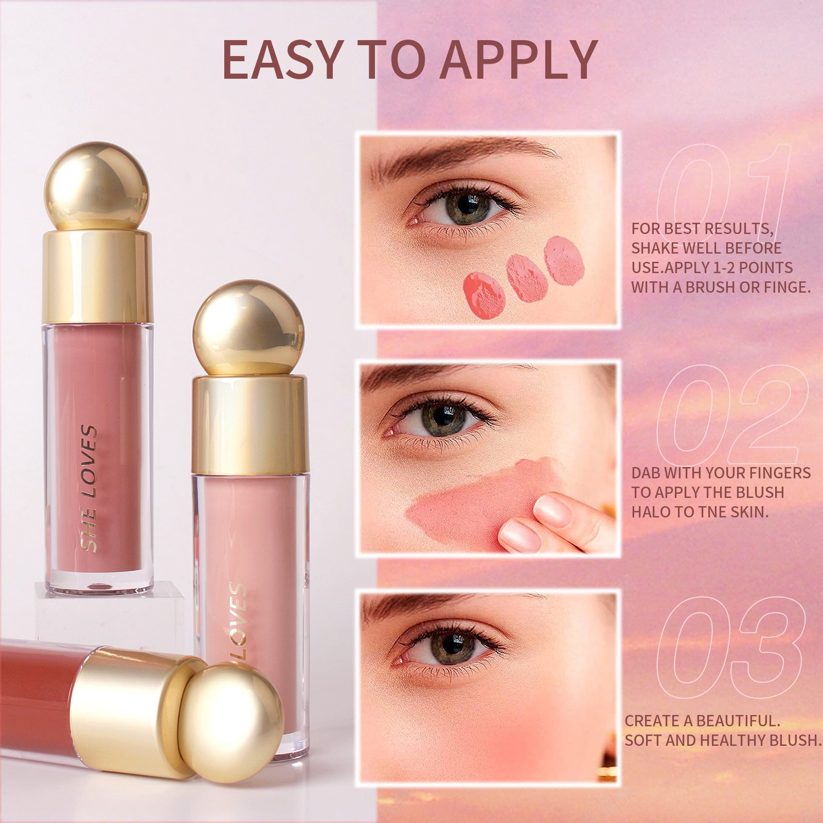Makeup sheloves Liquid Blush Multi-Color Matte Sunburn Long-Lasting Easy to Apply Lip and Cheek Multi-Use Blush Cream