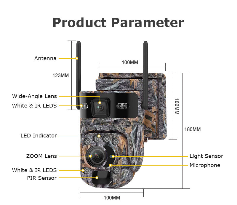 Specially designed for the new bush camouflage pattern4G Solar-powered Camera6MP Hd202x Zoom Surveillance Camera