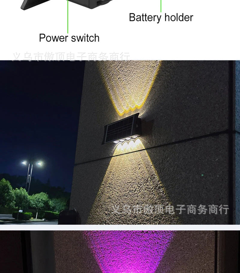 Solar wall light outdoor wall washer light with up and down illumination RGB Courtyard Decoration Waterproof Landscape Light LED Spotlight