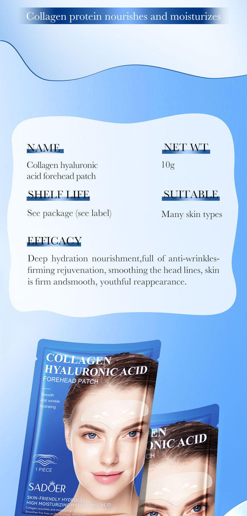 Hyaluronic Acid Forehead Patch SADOER Collagen Firming Improves Forehead Wrinkles  Wholesale